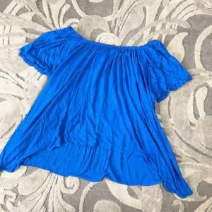 Jersey Cotton True Blue Soft Off Shoulder Boho Top